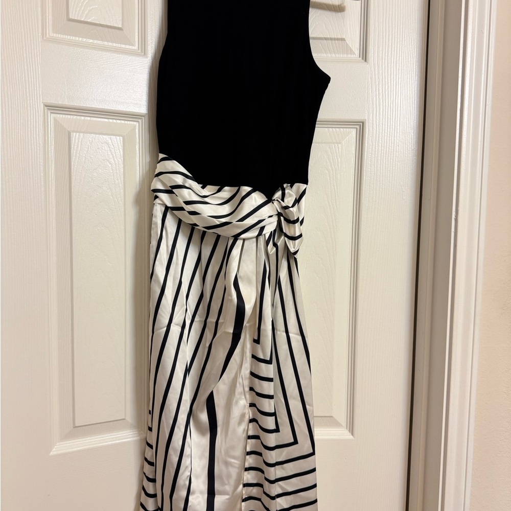 Elegant Black and White Striped Midi Dress